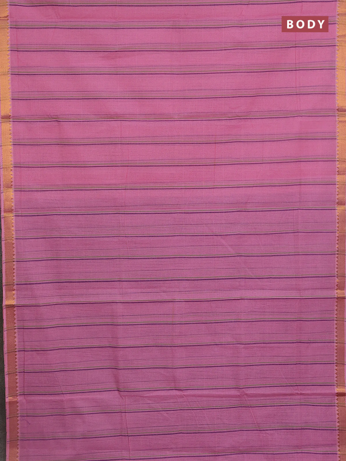 Mangalgiri cotton saree light pink and purple with allover stripe pattern and zari woven border - Image 2