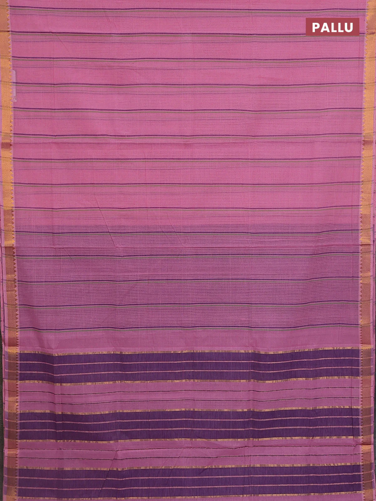 Mangalgiri cotton saree light pink and purple with allover stripe pattern and zari woven border - Image 3