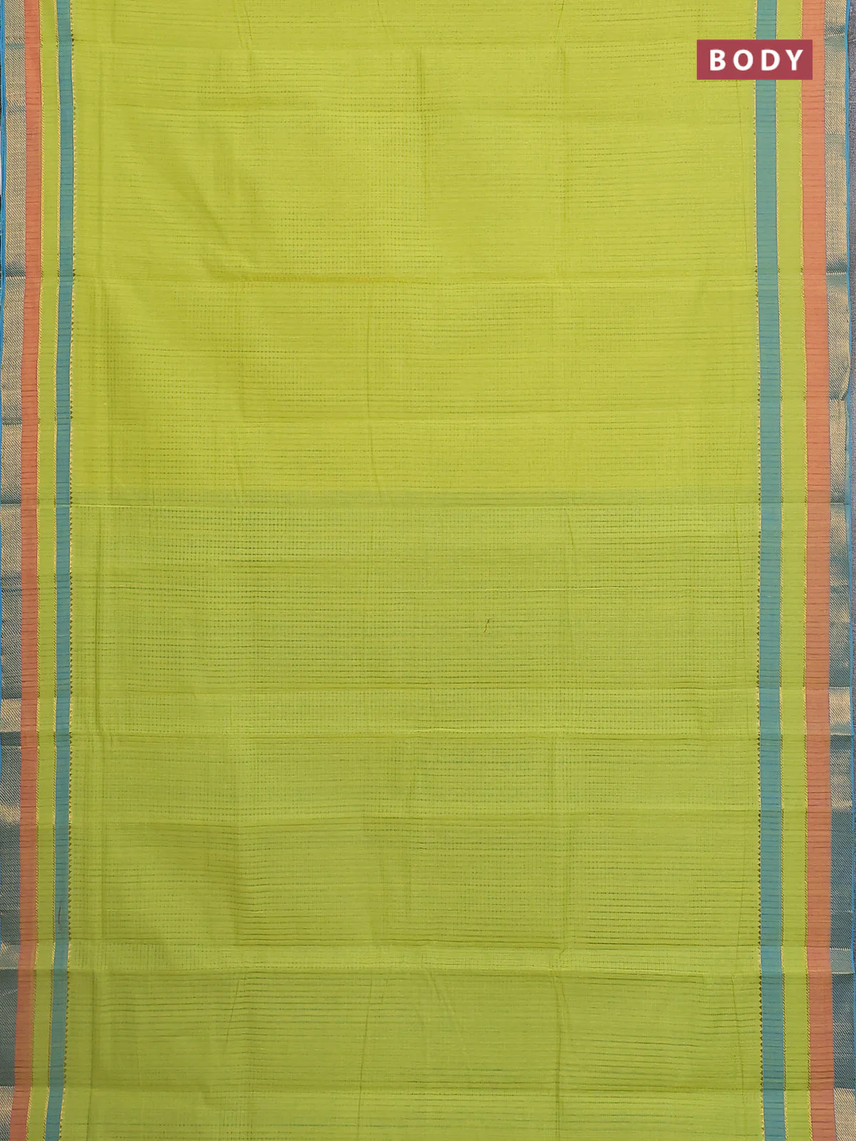 Mangalgiri cotton saree lime green and cs blue with allover stripe pattern and zari woven border - Image 2