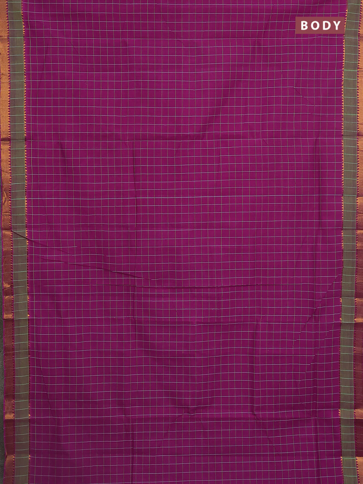 Mangalgiri cotton saree magenta pink and teal green with allover checked pattern and rettapet zari woven border - Image 2