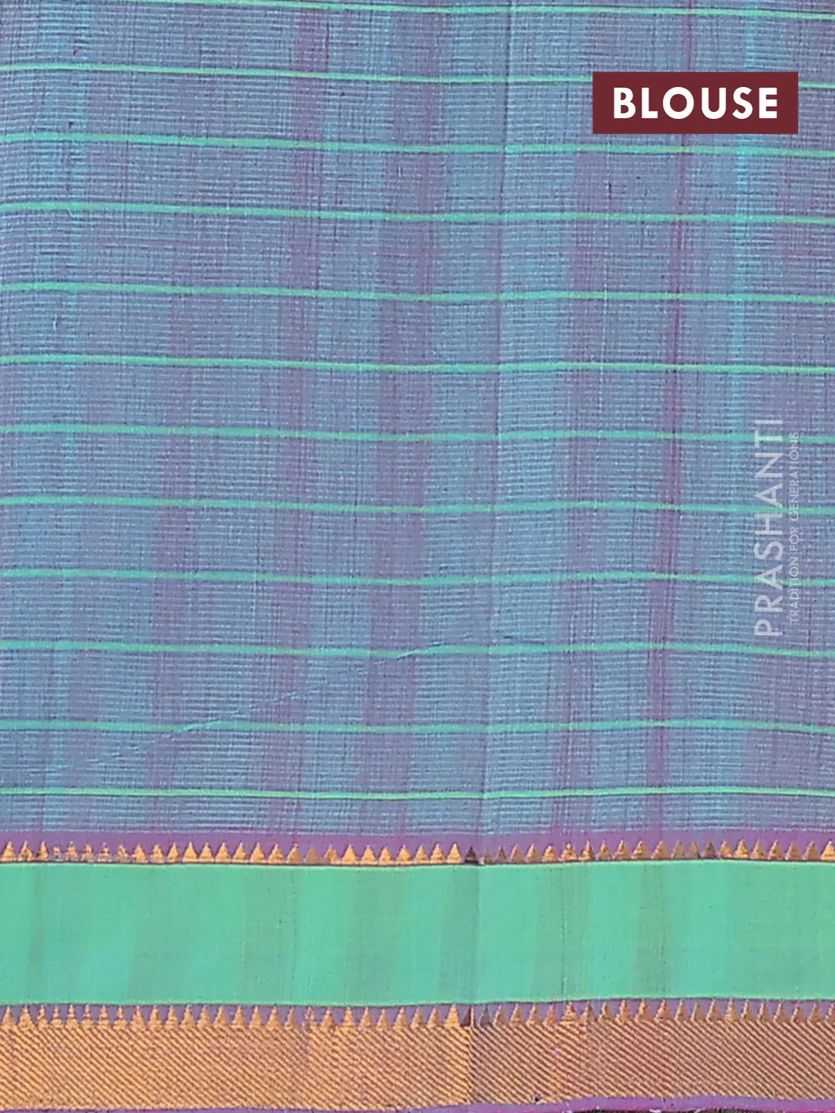 Mangalgiri cotton saree magenta pink and teal green with allover checked pattern and rettapet zari woven border - Image 4