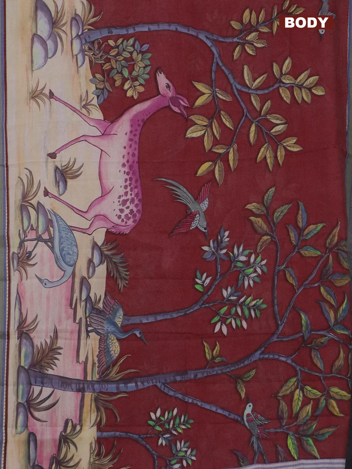 Mangalgiri cotton saree maroon and beige blue with allover prints and thread woven border - Image 2