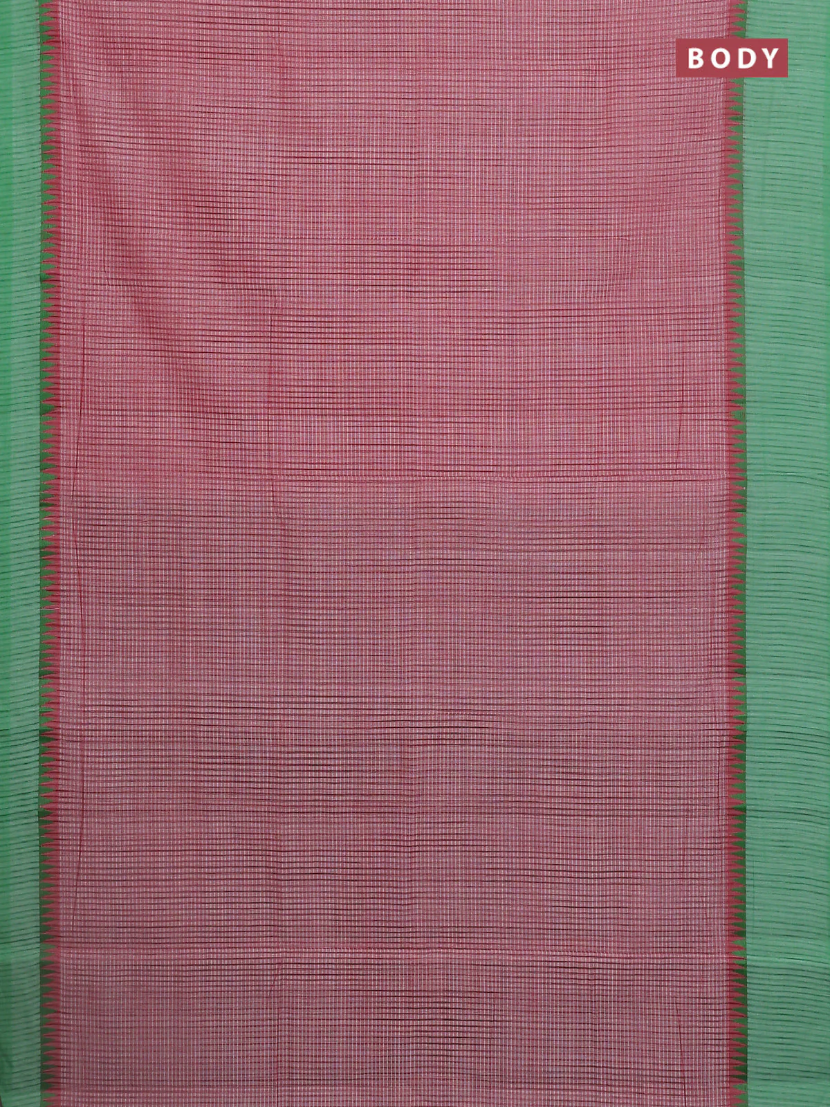 Mangalgiri cotton saree maroon and green with allover small checked pattern and temple design simple border - Image 2