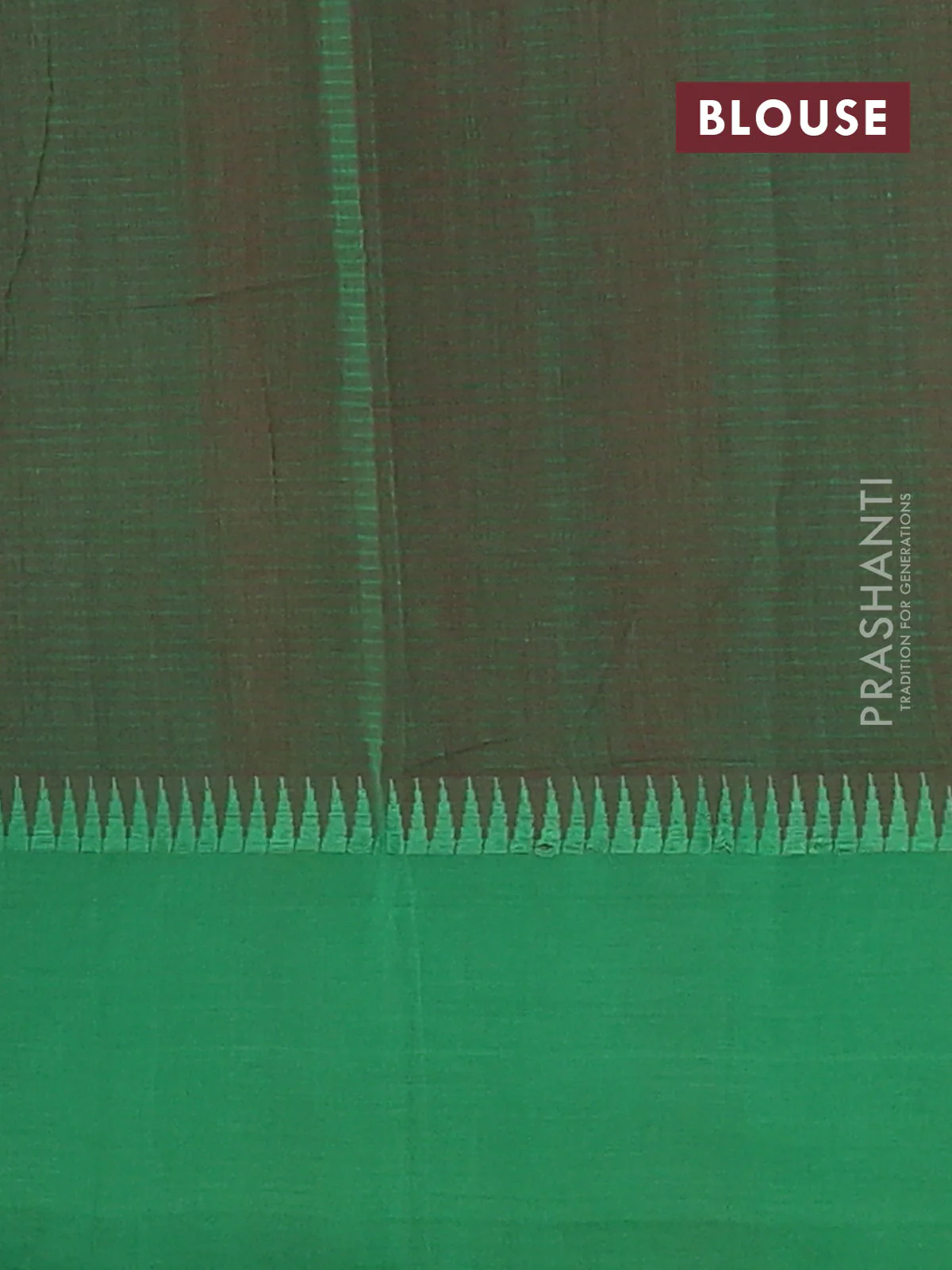 Mangalgiri cotton saree maroon and green with allover small checked pattern and temple design simple border - Image 4