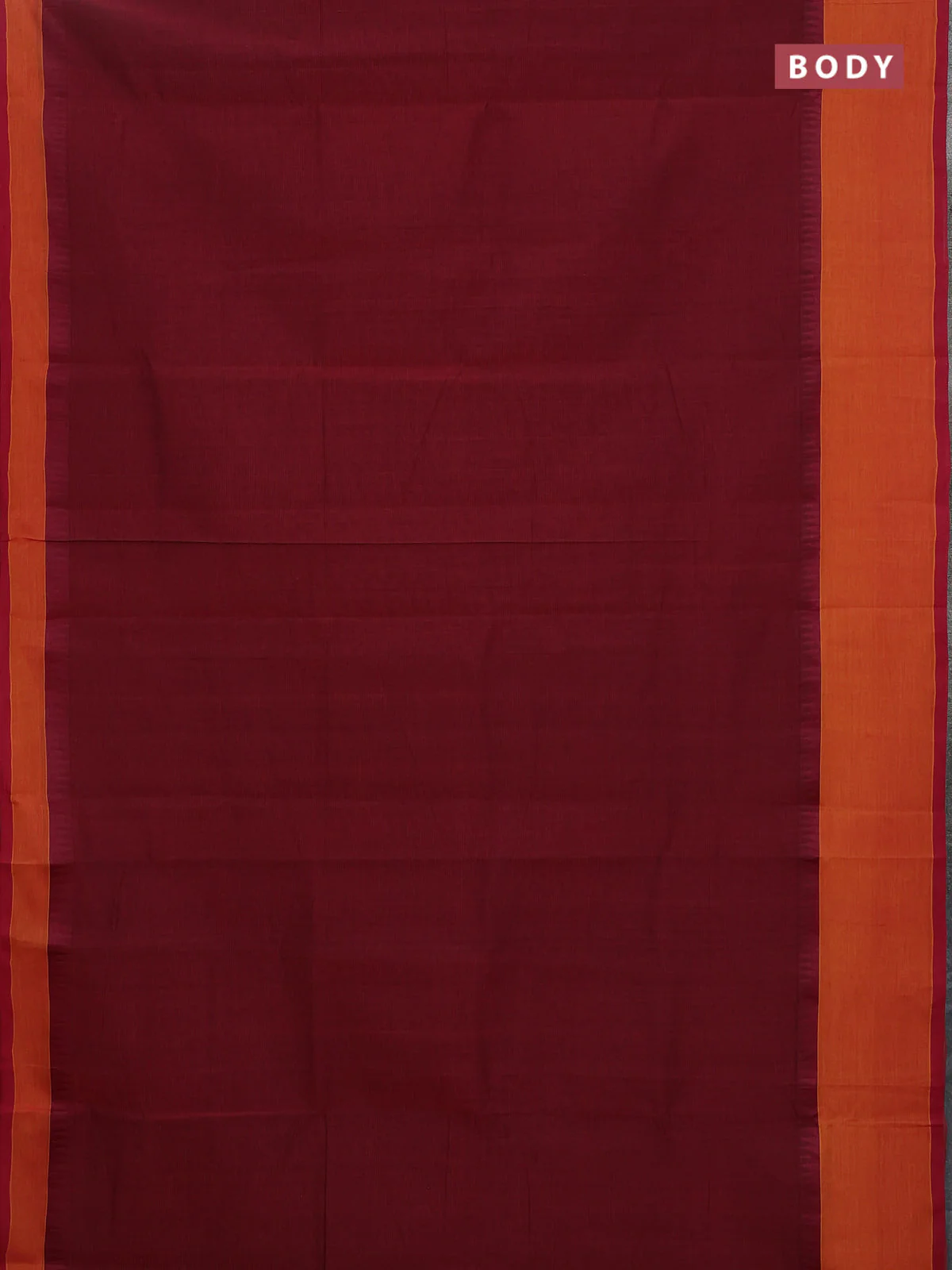 Mangalgiri cotton saree maroon and sunset orange with palin body and temple design long rettapet border - Image 2