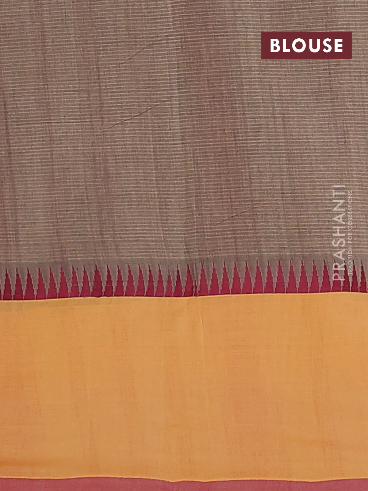 Mangalgiri cotton saree maroon and sunset orange with palin body and temple design long rettapet border - Image 4