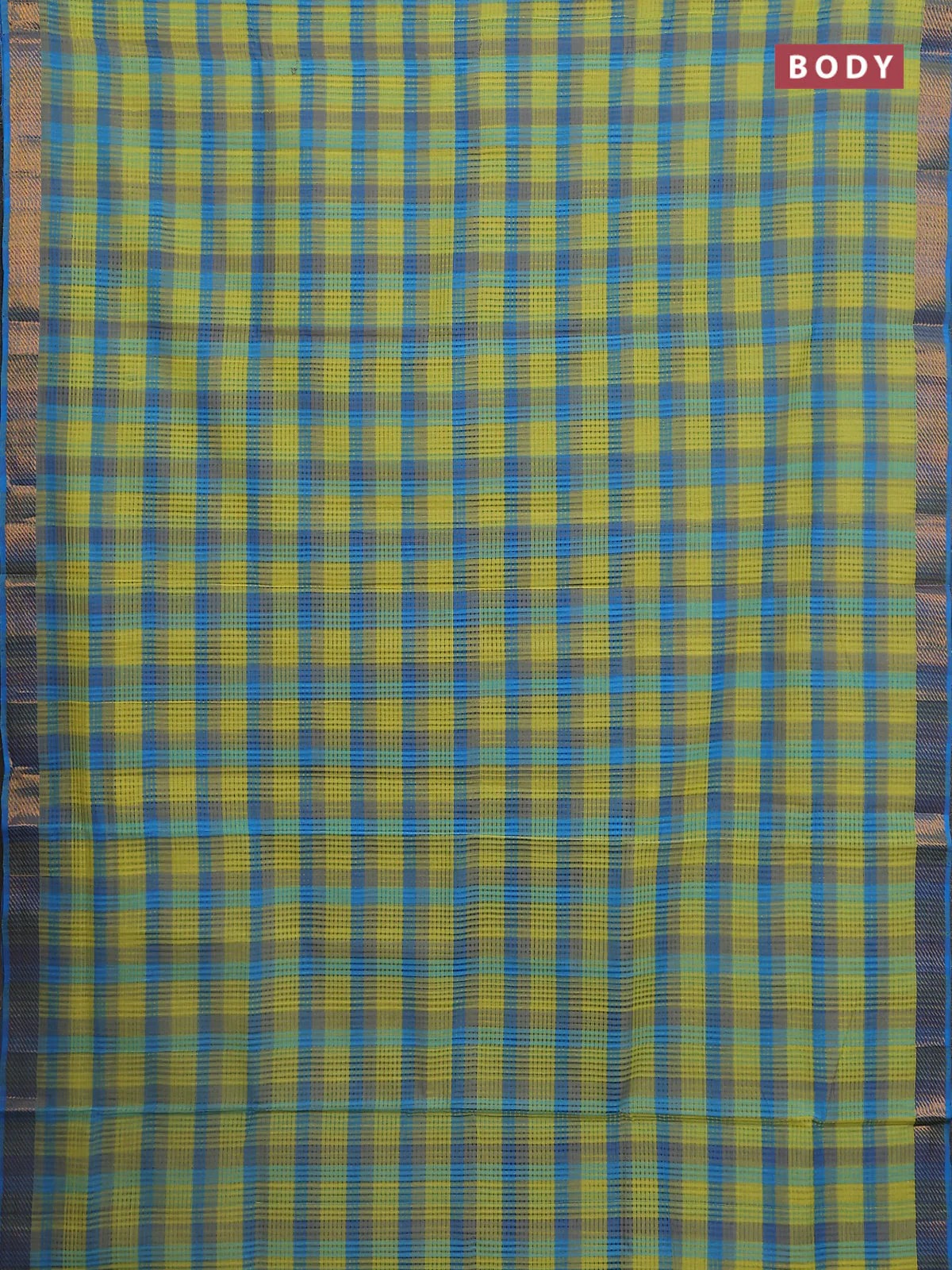 Mangalgiri cotton saree multi colour and blue with allover checked pattern and zari woven border - Image 2