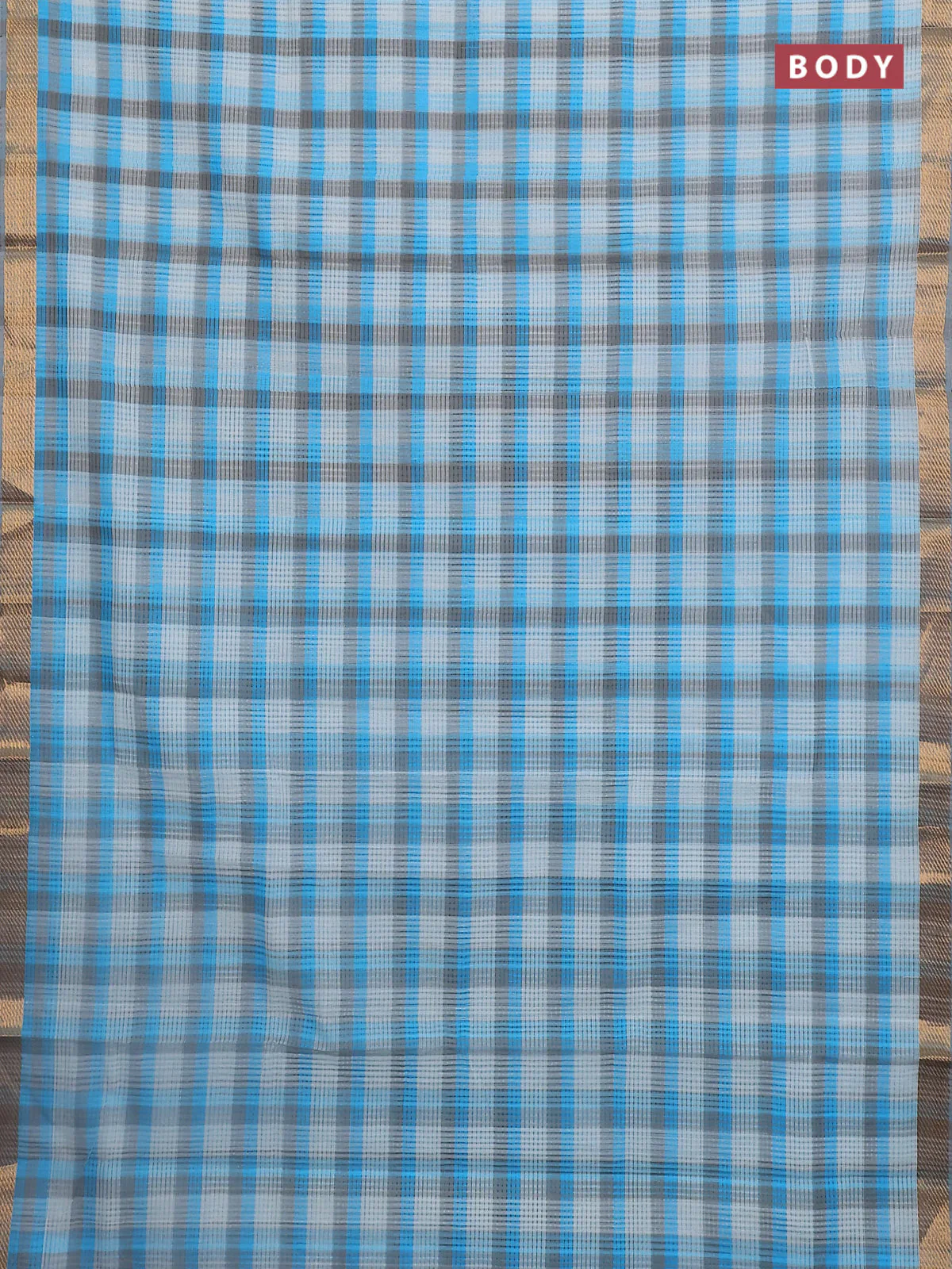 Mangalgiri cotton saree multi colour and grey with allover checked pattern and zari woven border - Image 2