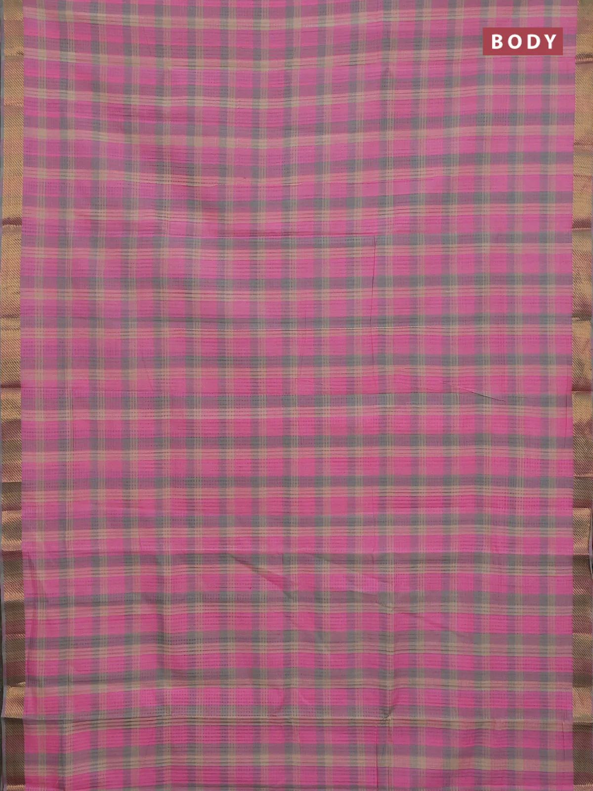 Mangalgiri cotton saree multi colour and light pink with allover checked pattern and zari woven border - Image 2