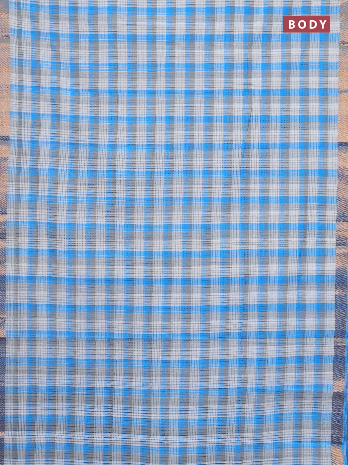Mangalgiri cotton saree multi colour and off white with allover checked pattern and zari woven border - Image 2