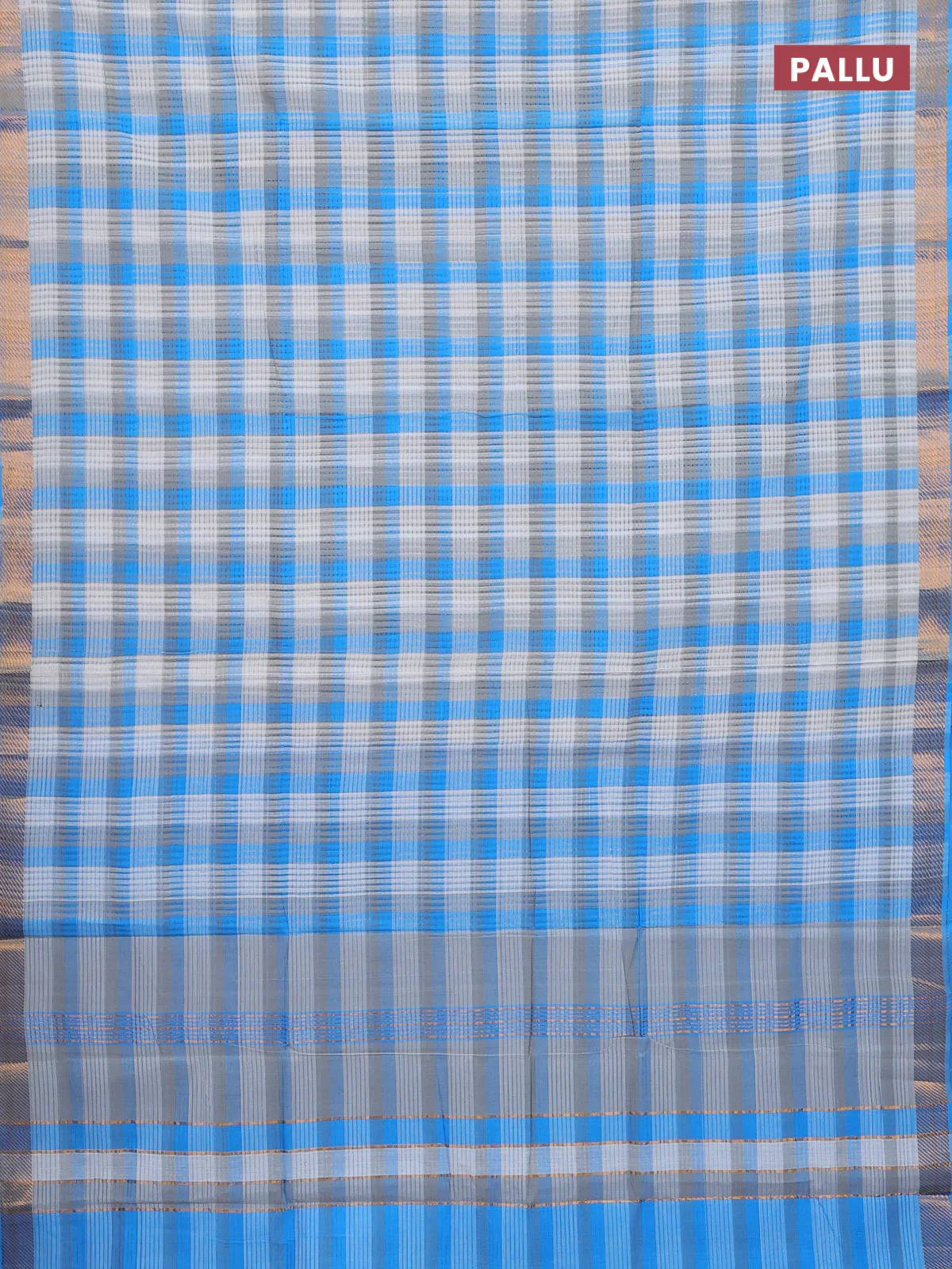 Mangalgiri cotton saree multi colour and off white with allover checked pattern and zari woven border - Image 3