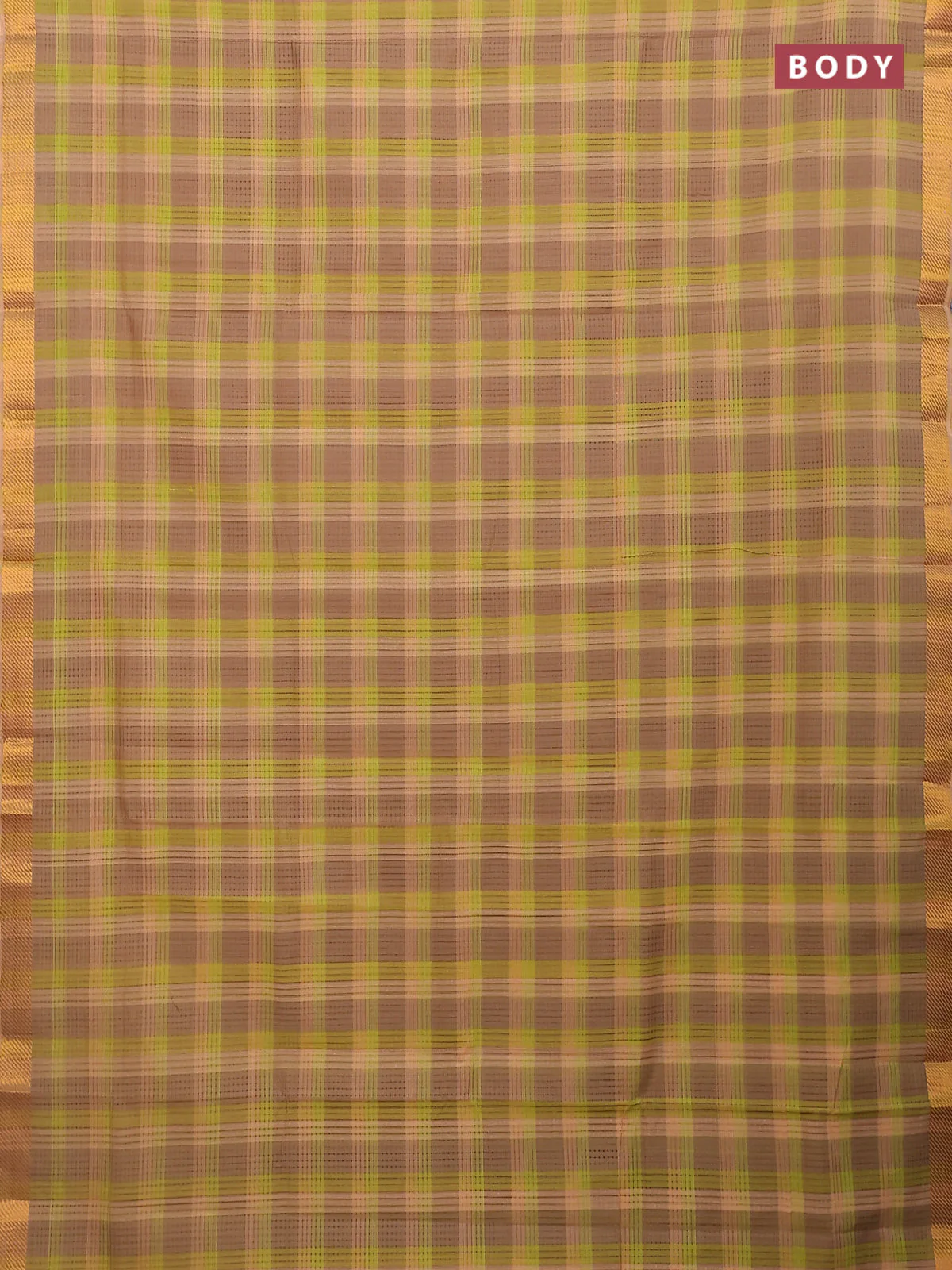 Mangalgiri cotton saree multi colour and pale orange with allover checked pattern and zari woven border - Image 2