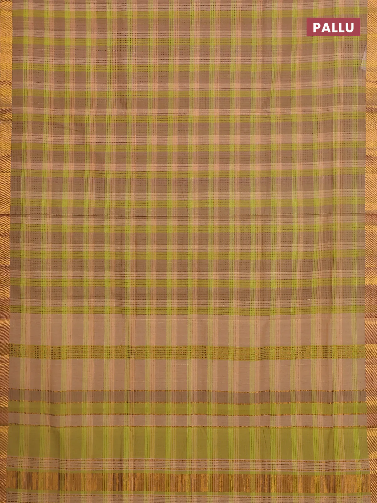 Mangalgiri cotton saree multi colour and pale orange with allover checked pattern and zari woven border - Image 3