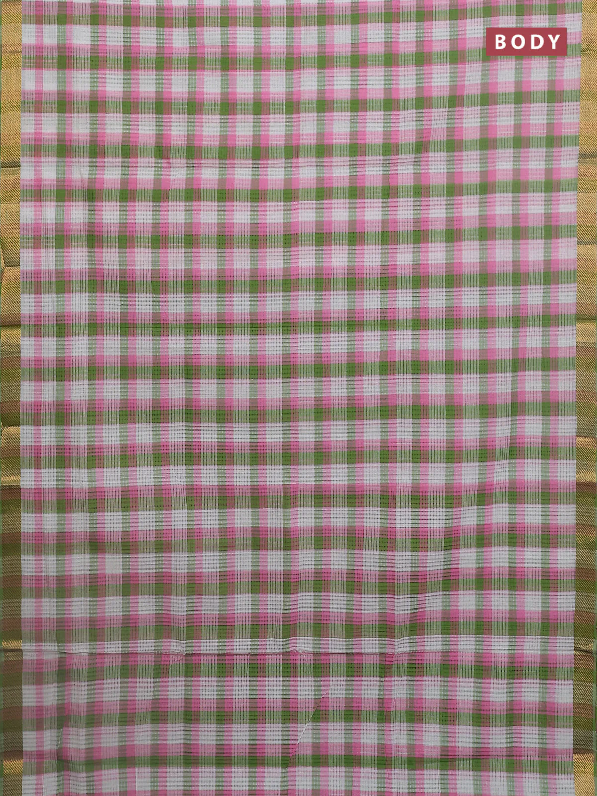 Mangalgiri cotton saree multi colour and pink with allover checked pattern and zari woven border - Image 2