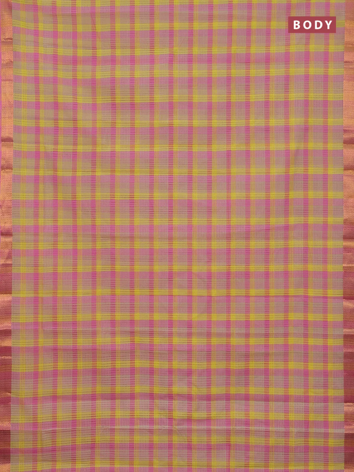 Mangalgiri cotton saree multi colour and pink with allover checked pattern and zari woven border - Image 2