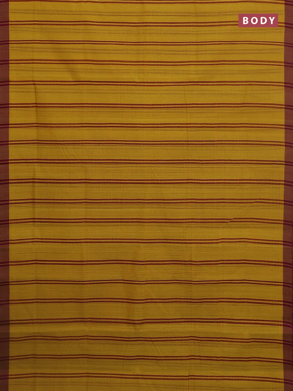 Mangalgiri cotton saree mustard yellow and maroon with stripe pattern and simple border - Image 2