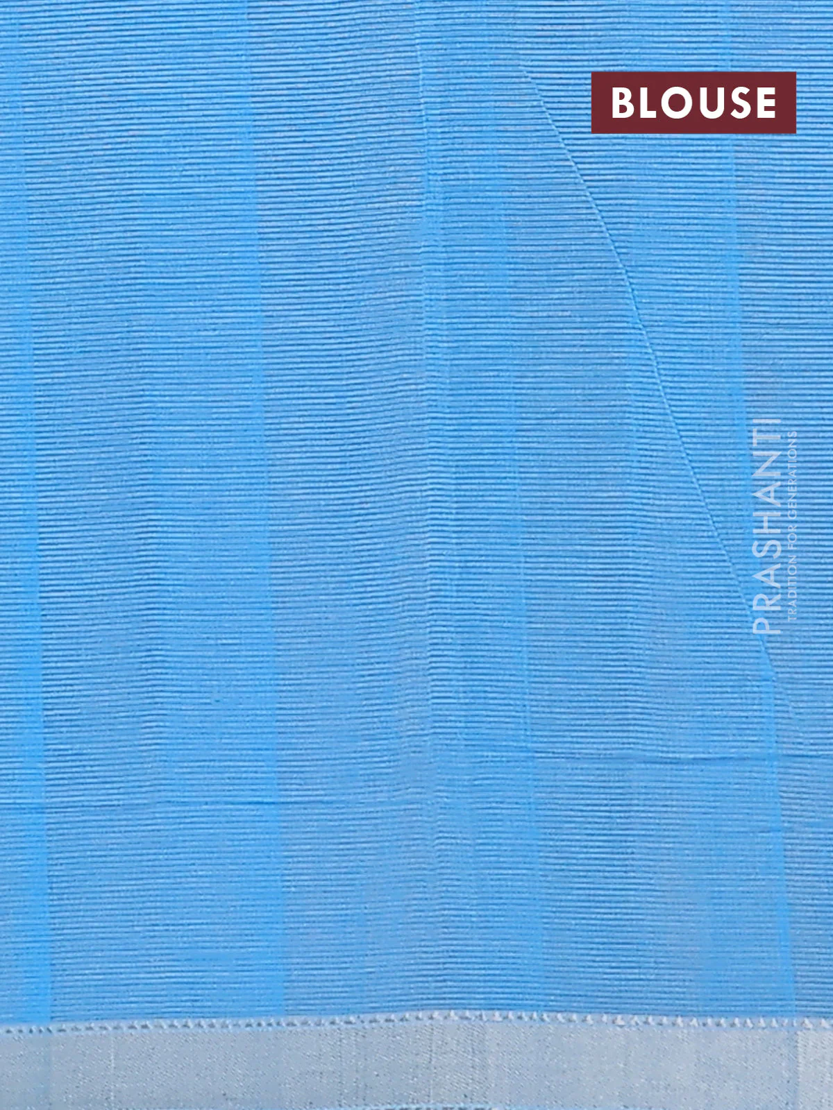 Mangalgiri cotton saree off white and blue with allover silver zari woven stripe pattern and silver zari woven border - Image 4