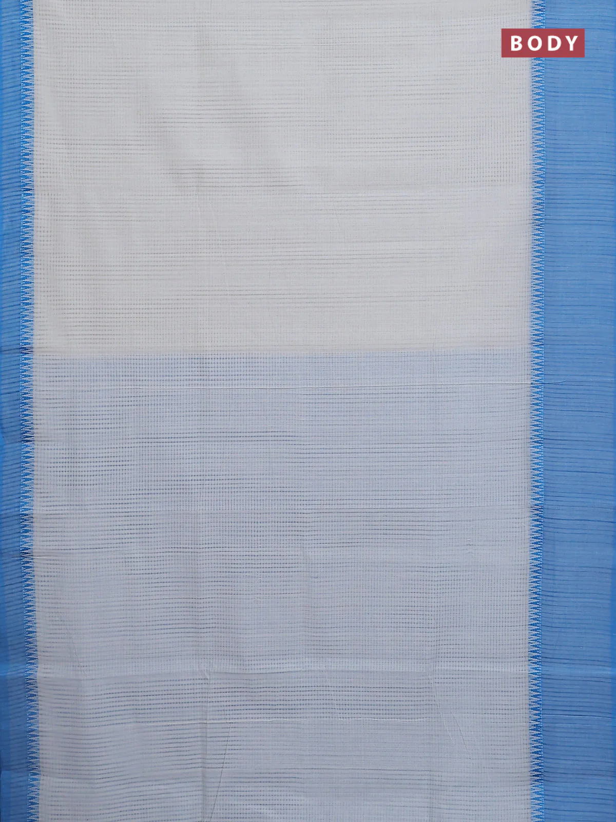 Mangalgiri cotton saree off white and cs blue with allover small checked pattern and temple design simple border - Image 2