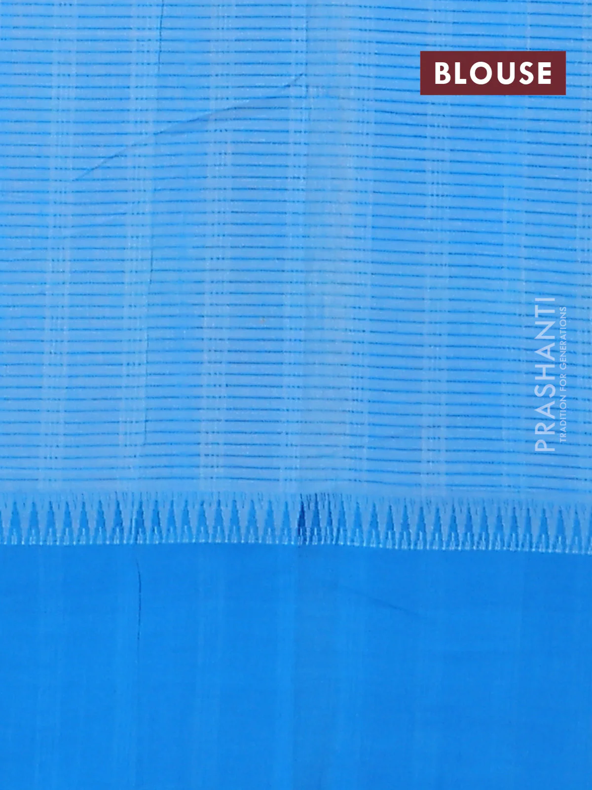 Mangalgiri cotton saree off white and cs blue with allover small checked pattern and temple design simple border - Image 4