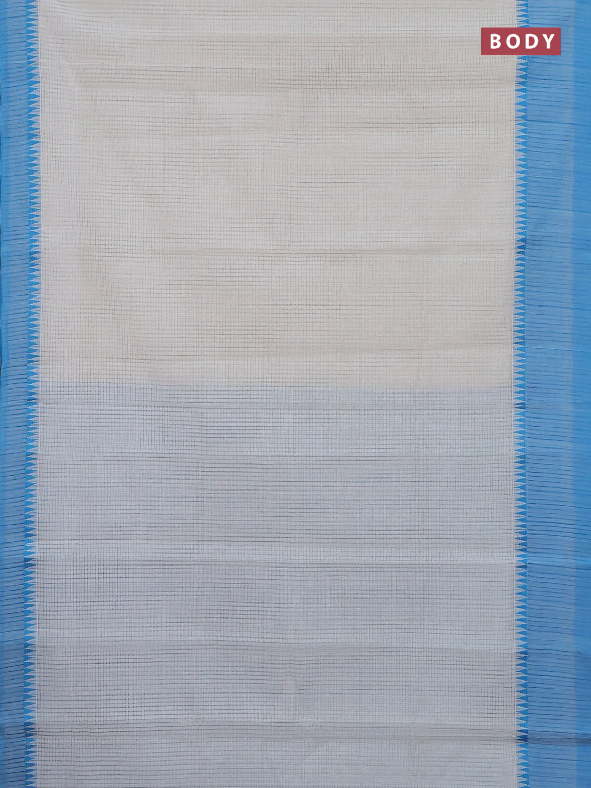 Mangalgiri cotton saree off white and cs blue with allover small checked pattern and temple design simple border - Image 2