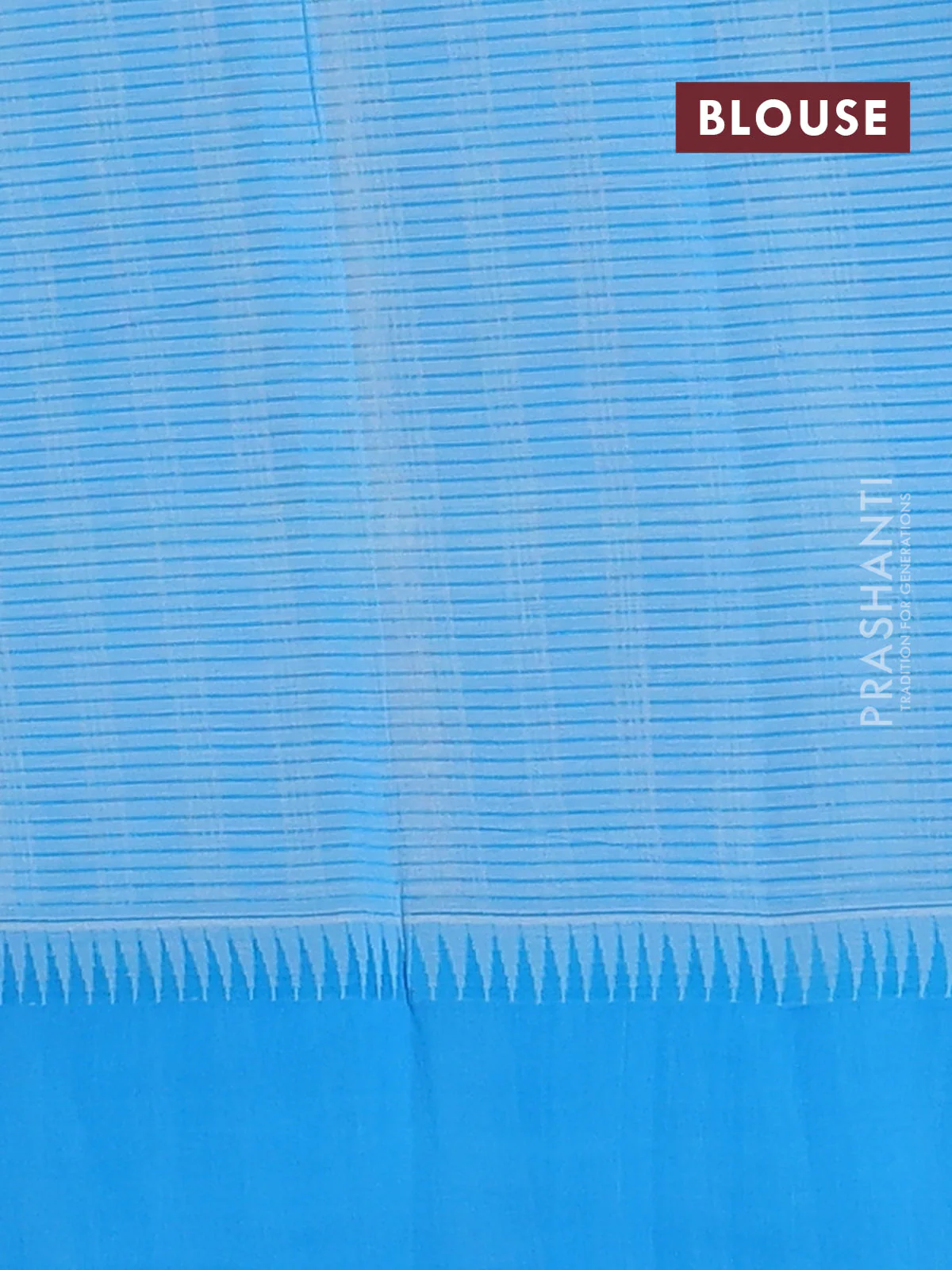 Mangalgiri cotton saree off white and cs blue with allover small checked pattern and temple design simple border - Image 4