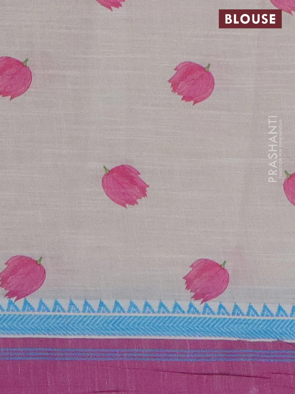 Mangalgiri cotton saree off white and purple with allover floral prints and thread woven border - Image 4