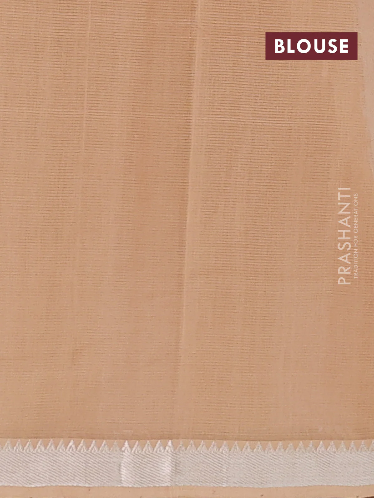 Mangalgiri cotton saree off white and sandal with allover zari woven stripe pattern and zari woven border - Image 4
