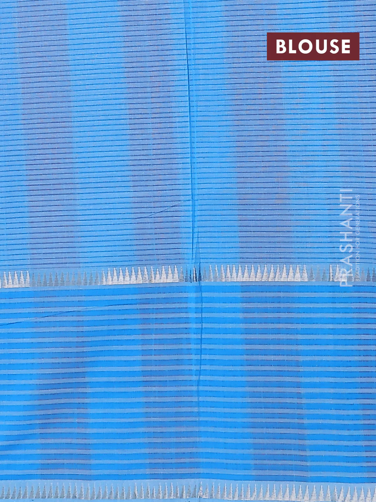 Mangalgiri cotton saree orange and teal blue with allover small checked pattern and long rettapet zari woven border - Image 4
