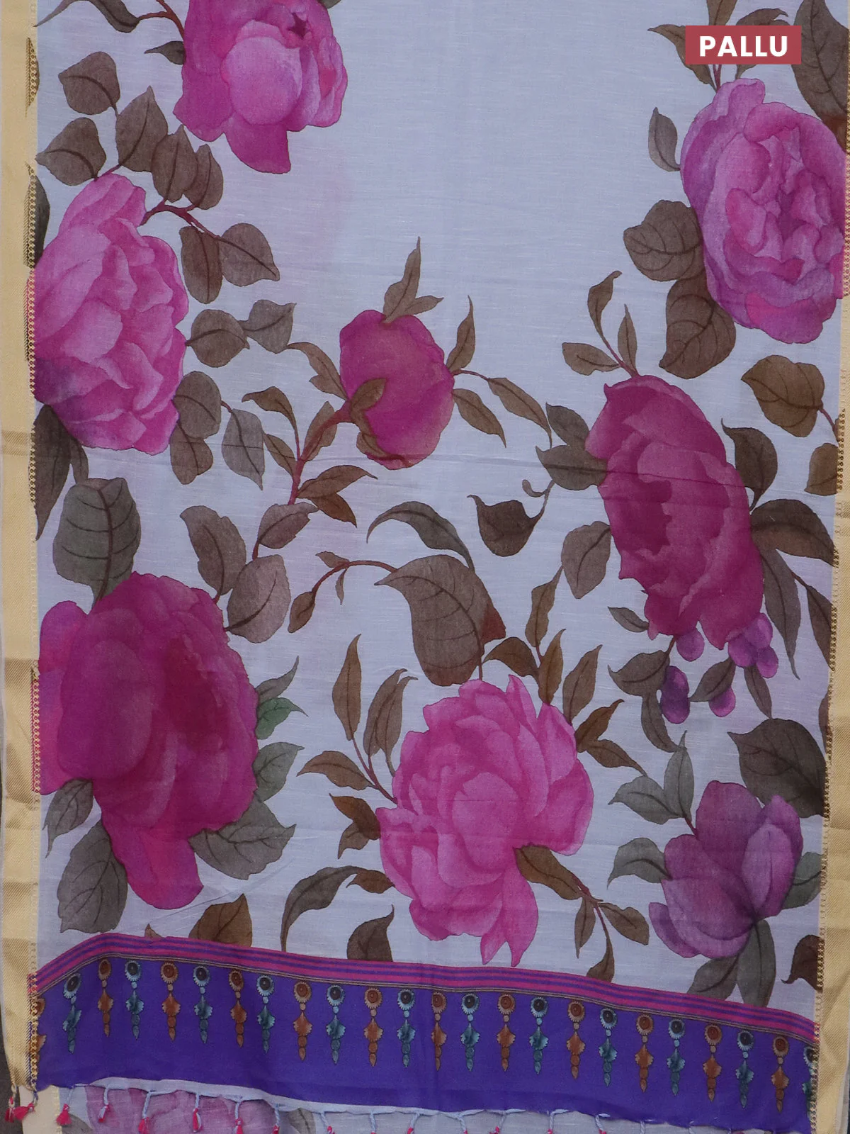 Mangalgiri cotton saree pastel blue shade and cream blue with allover floral prints and thread woven border - Image 3