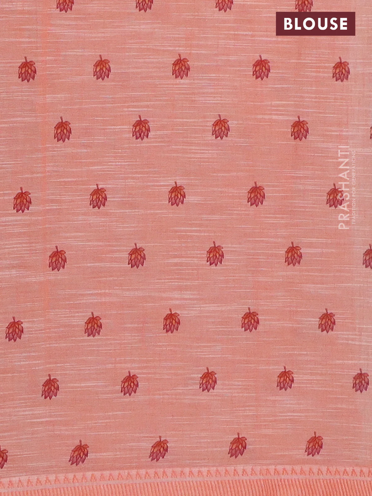 Mangalgiri cotton saree pastel grey and orange with allover floral prints and thread woven border - Image 4