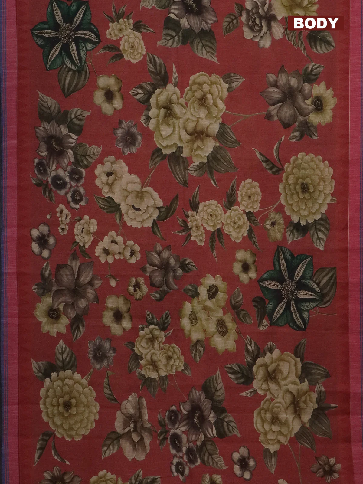 Mangalgiri cotton saree pastel maroon and sandal blue with allover floral prints and temple design simple border - Image 2
