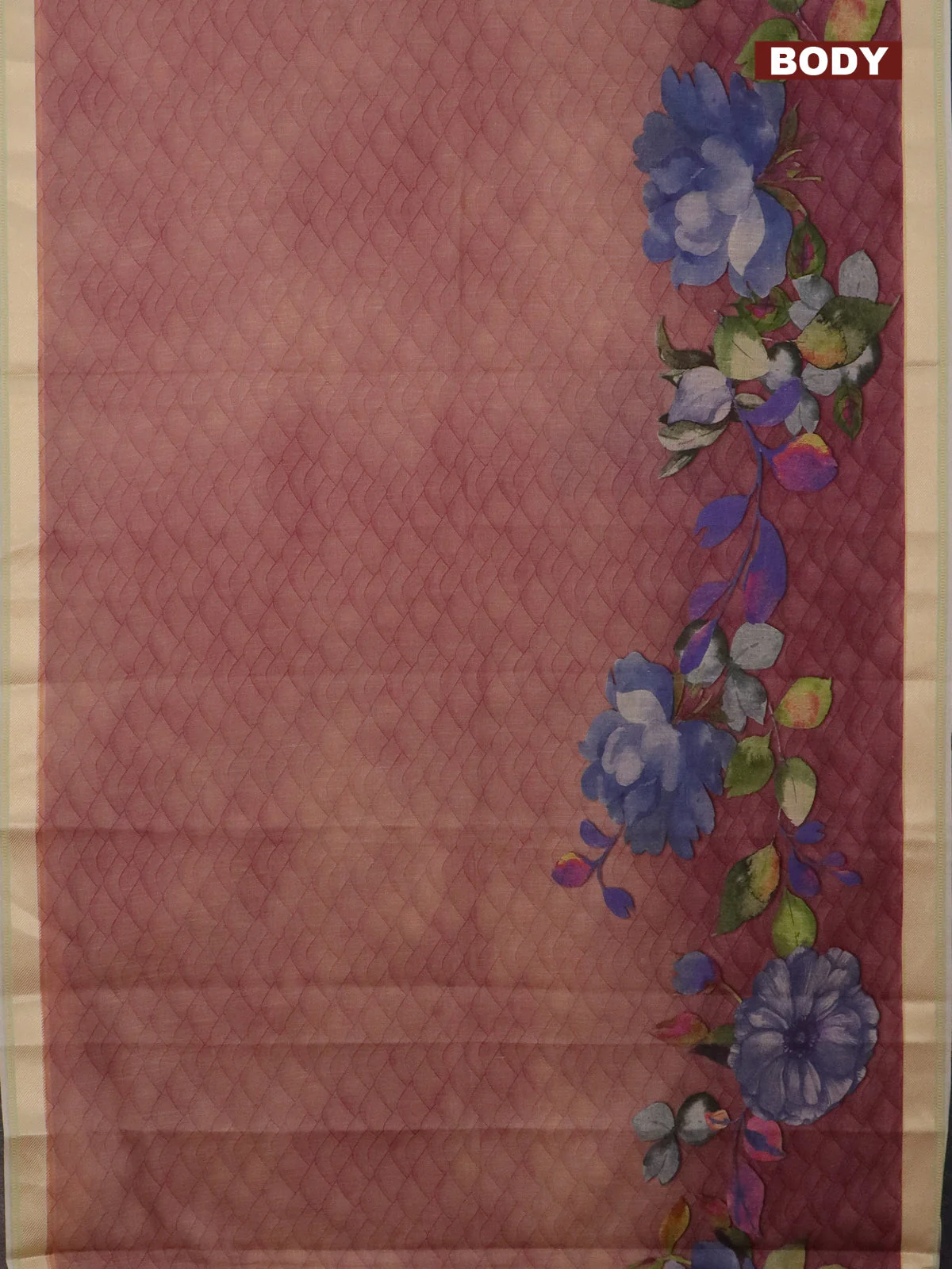 Mangalgiri cotton saree pastel peach and cream pastel pink with allover prints and thread woven border - Image 2