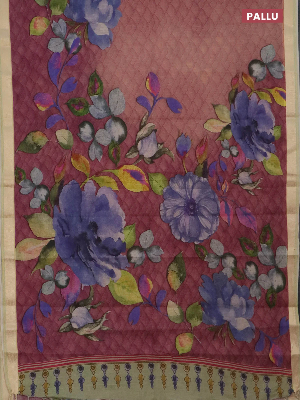 Mangalgiri cotton saree pastel peach and cream pastel pink with allover prints and thread woven border - Image 3