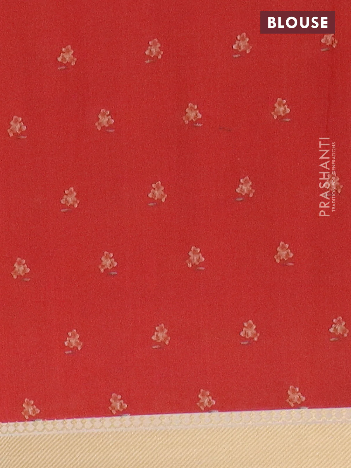 Mangalgiri cotton saree peach shade and cream with floral prints and zari woven border - Image 4