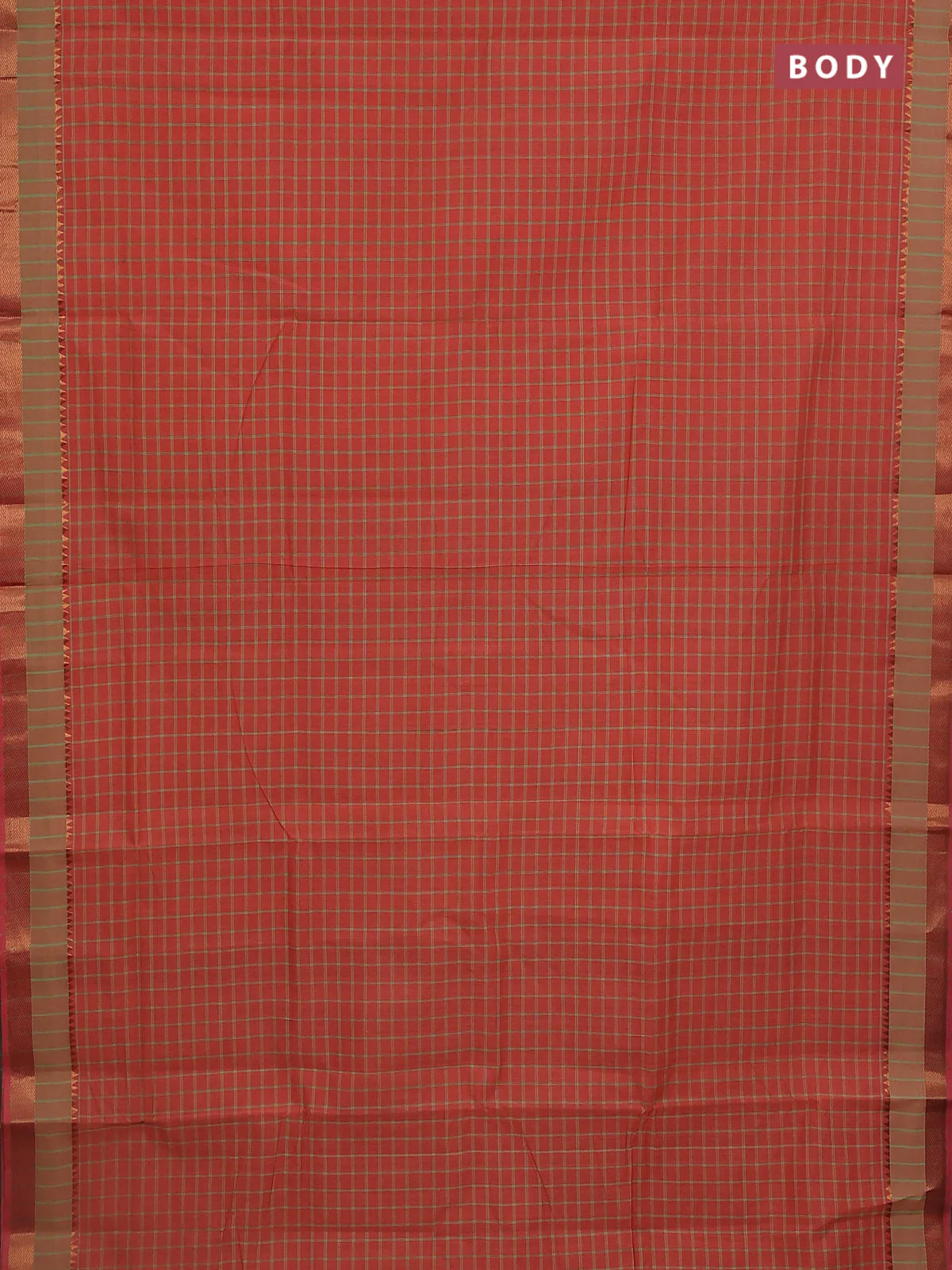Mangalgiri cotton saree peach shade and pista green with allover checked pattern and rettapet zari woven border - Image 2