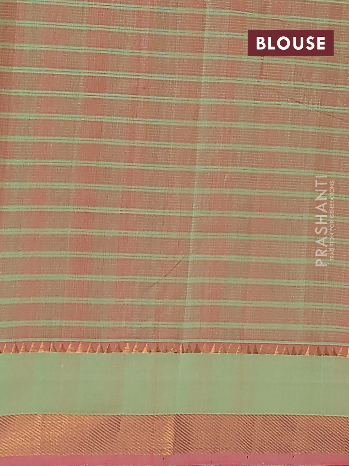 Mangalgiri cotton saree peach shade and pista green with allover checked pattern and rettapet zari woven border - Image 4