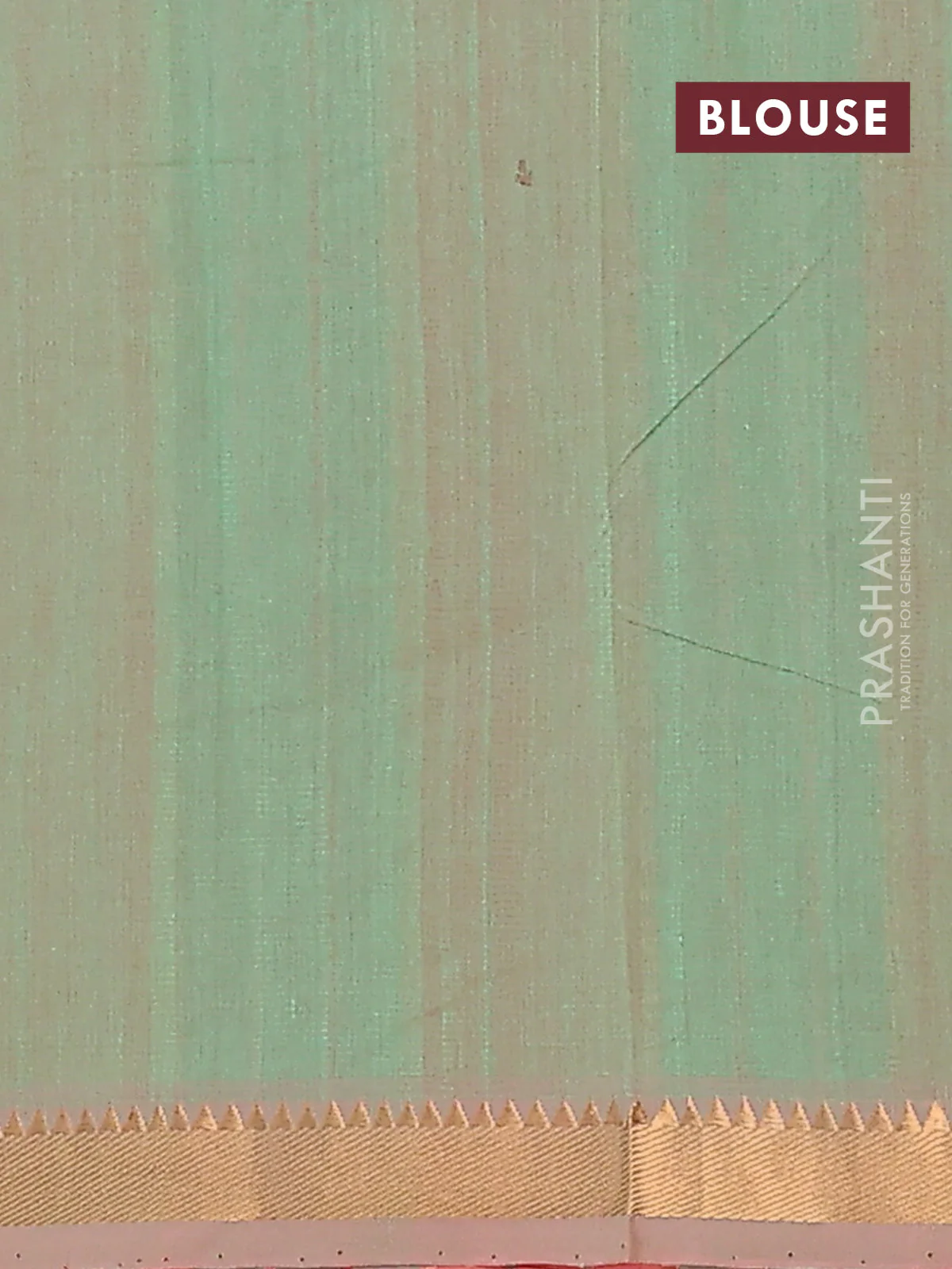 Mangalgiri cotton saree peach shade and teal green with allover stripe pattern and zari woven border - Image 4