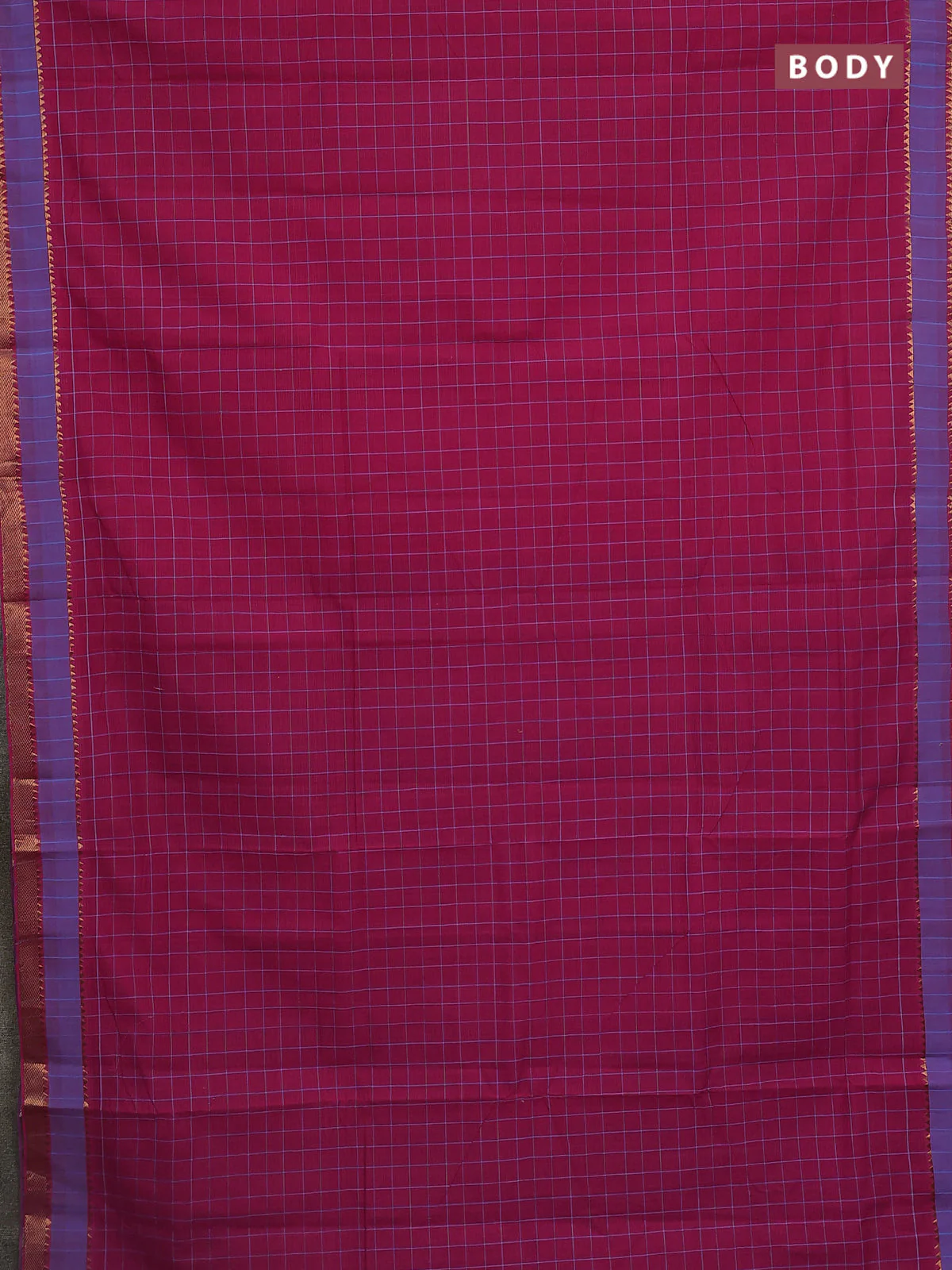 Mangalgiri cotton saree pink and blue with allover checked pattern and rettapet zari woven border - Image 2