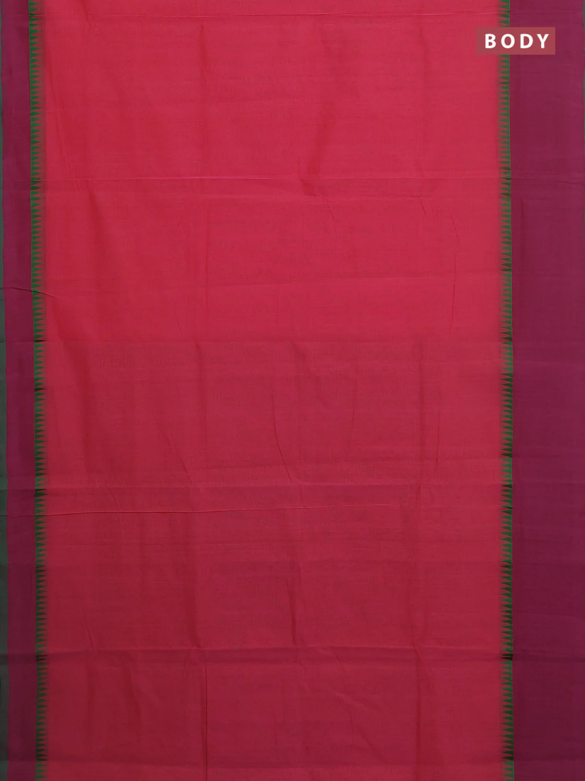 Mangalgiri cotton saree pink and green with palin body and temple design long rettapet border - Image 2