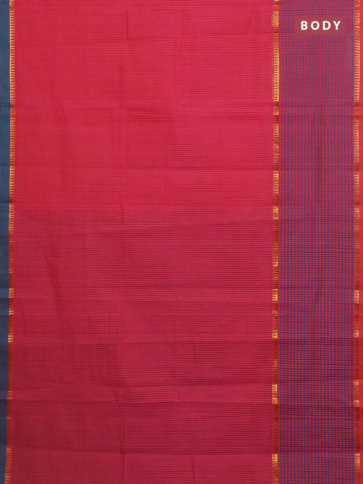 Mangalgiri cotton saree pink and teal green with allover small checked pattern and long rettapet zari woven border - Image 2