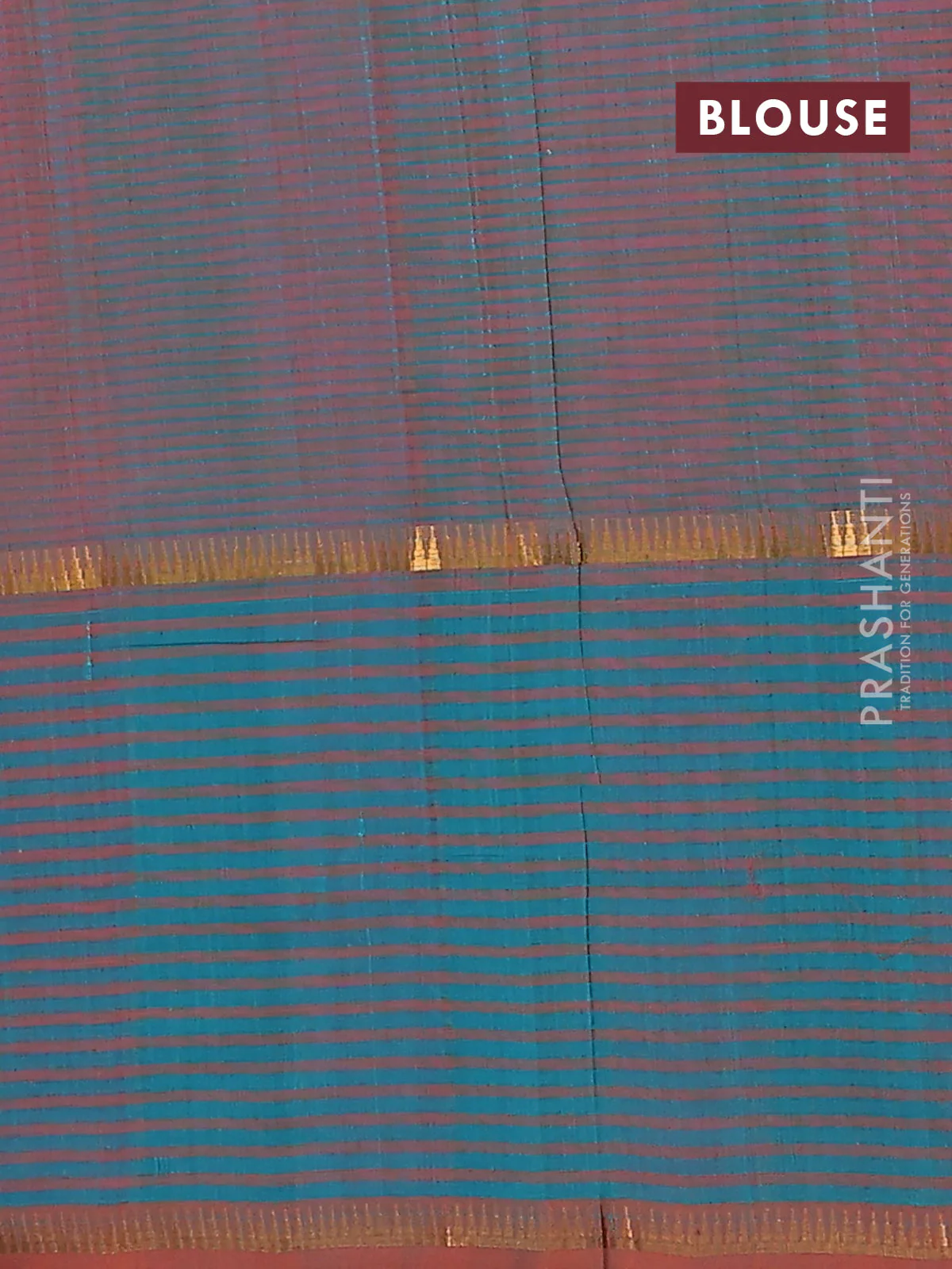 Mangalgiri cotton saree pink and teal green with allover small checked pattern and long rettapet zari woven border - Image 4