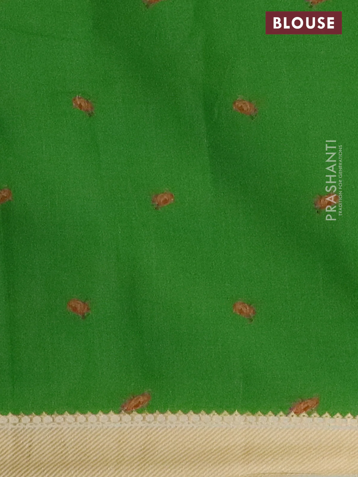 Mangalgiri cotton saree pista green and cream green with allover floral prints and thread woven border - Image 4