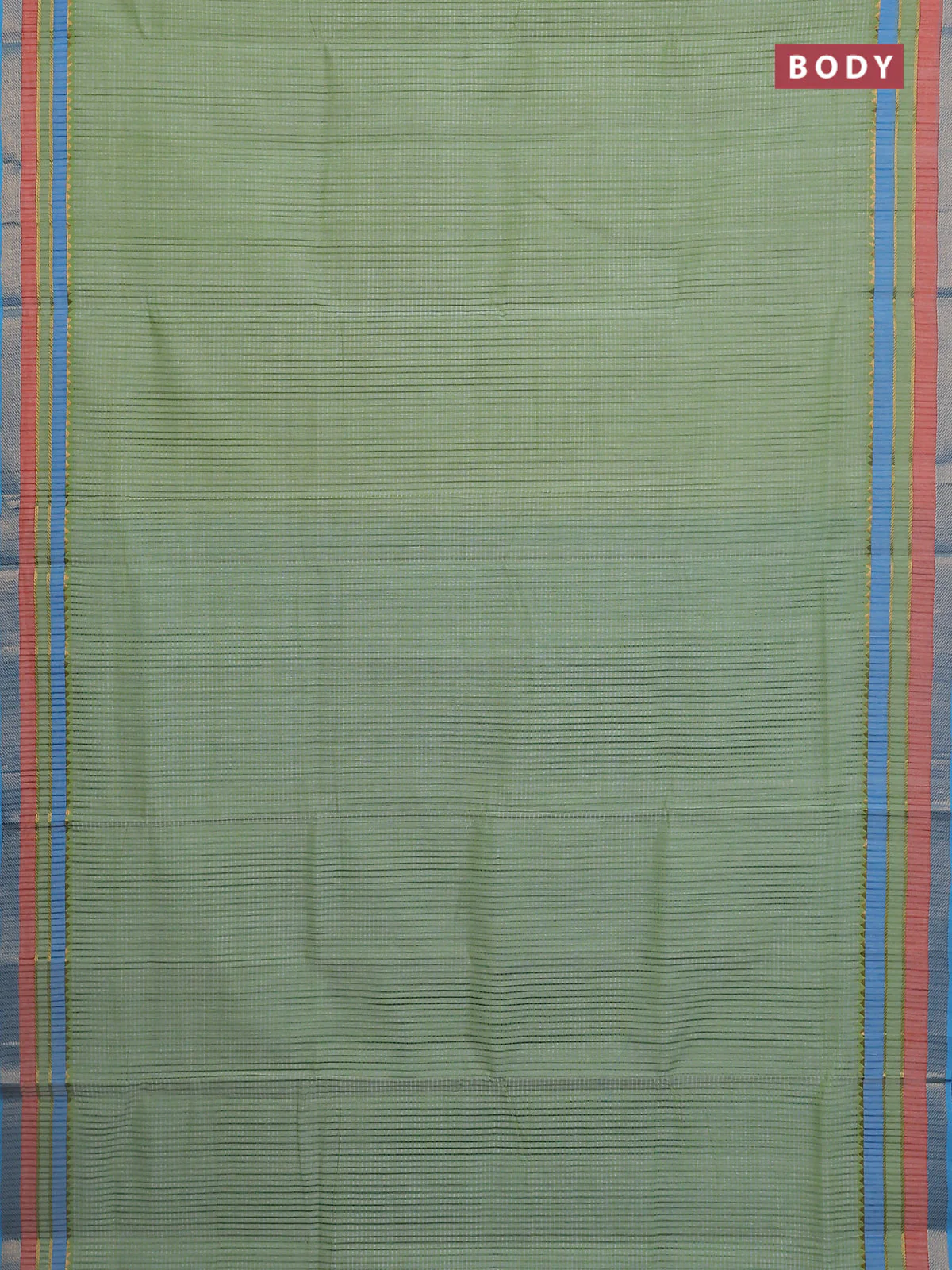 Mangalgiri cotton saree pista green and cs blue with allover stripe pattern and zari woven border - Image 2