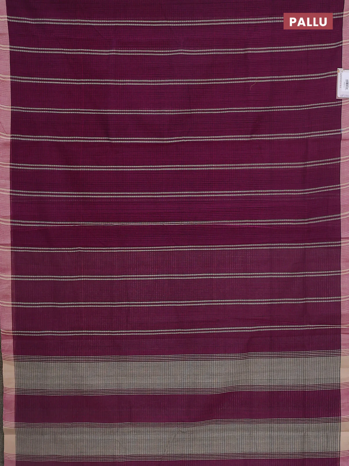 Mangalgiri cotton saree pueple and beige with stripe pattern and simple border - Image 3