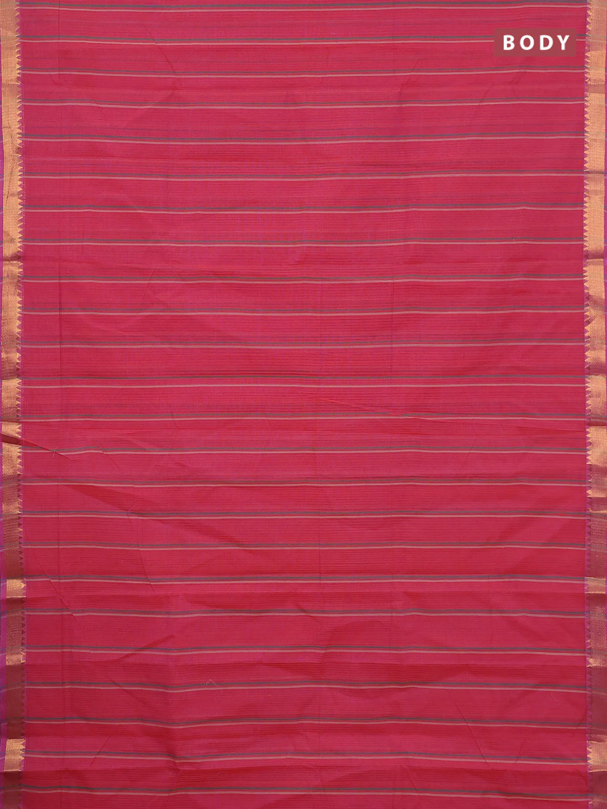 Mangalgiri cotton saree red and beige with allover stripe pattern and zari woven border - Image 2