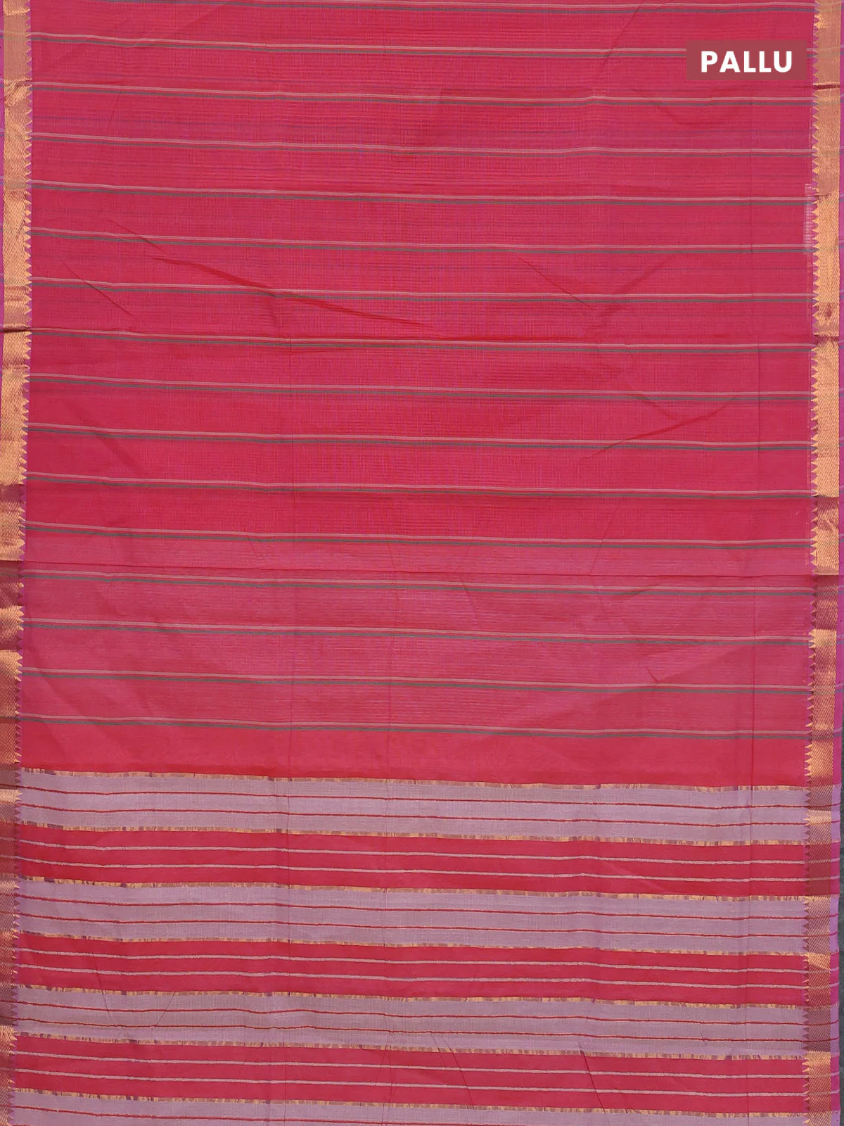 Mangalgiri cotton saree red and beige with allover stripe pattern and zari woven border - Image 3