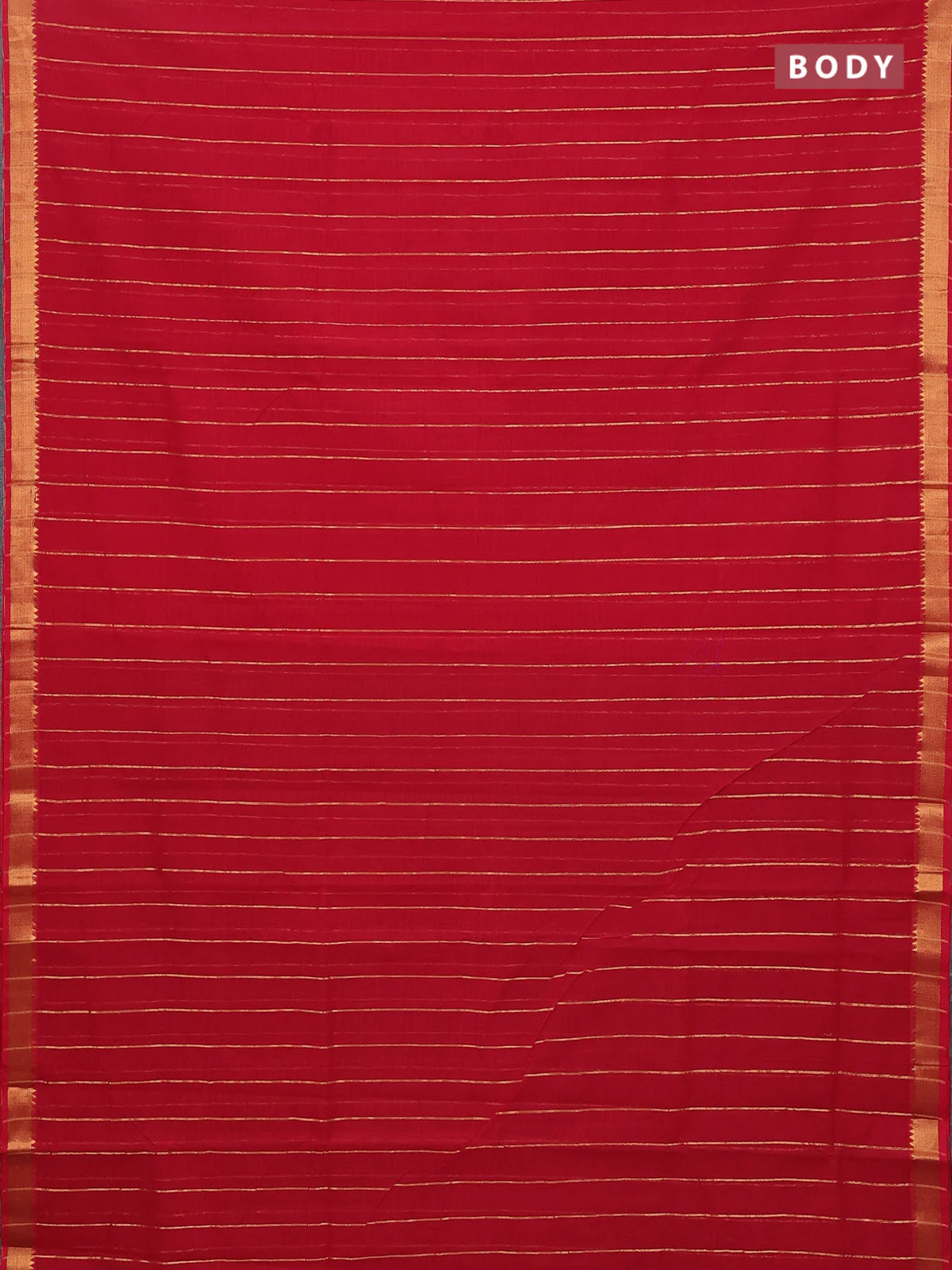 Mangalgiri cotton saree red and green with allover zari stripe pattern and zari woven border - Image 2