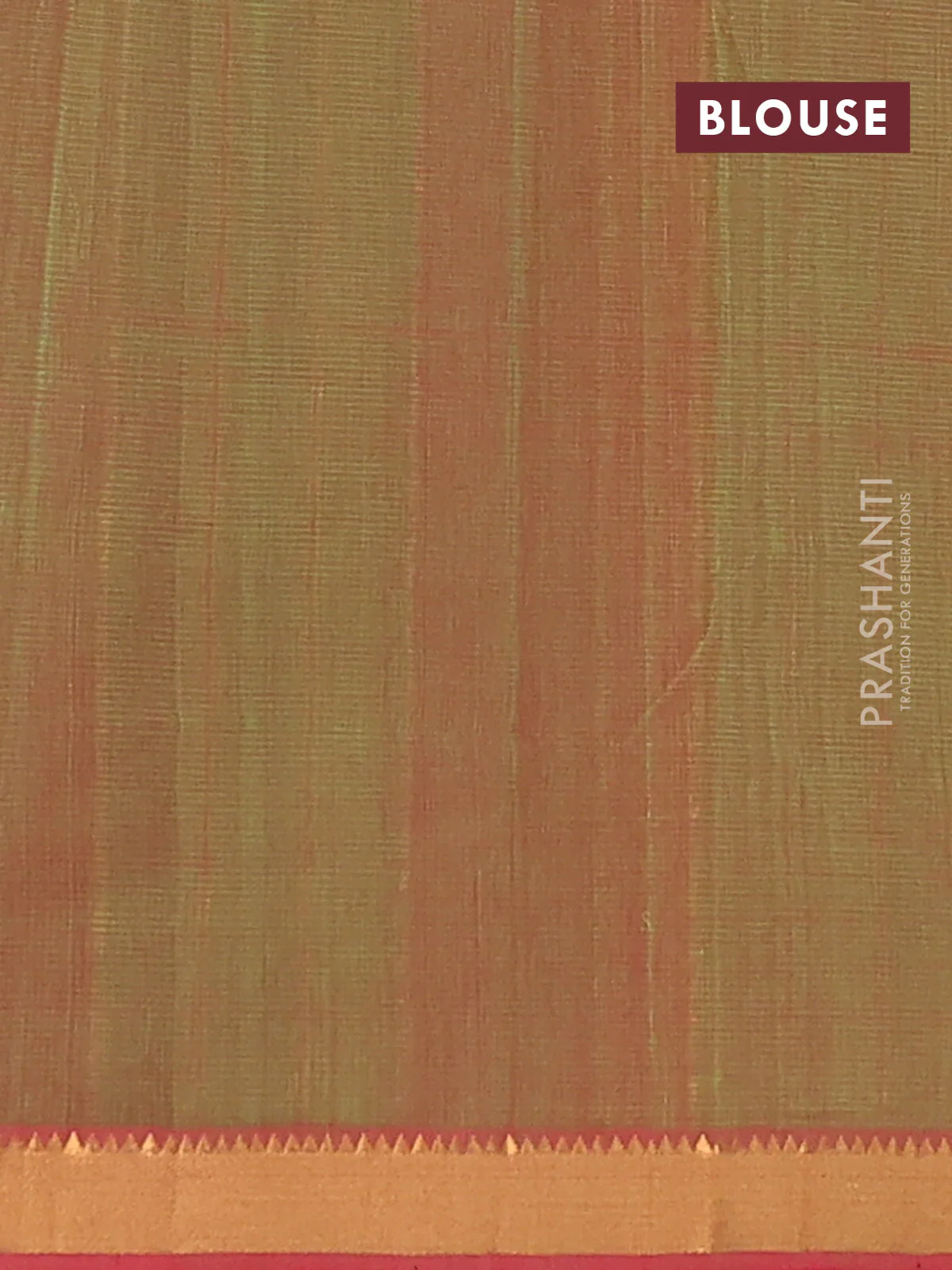Mangalgiri cotton saree red and green with allover zari stripe pattern and zari woven border - Image 4