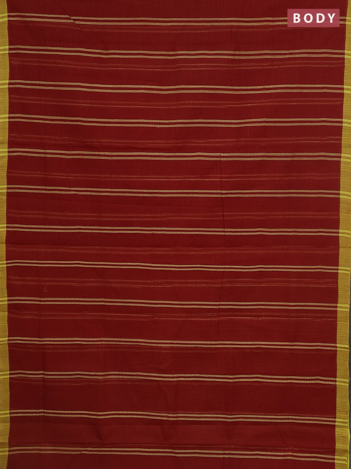 Mangalgiri cotton saree rustic brown and yellow with stripe pattern and simple border - Image 2