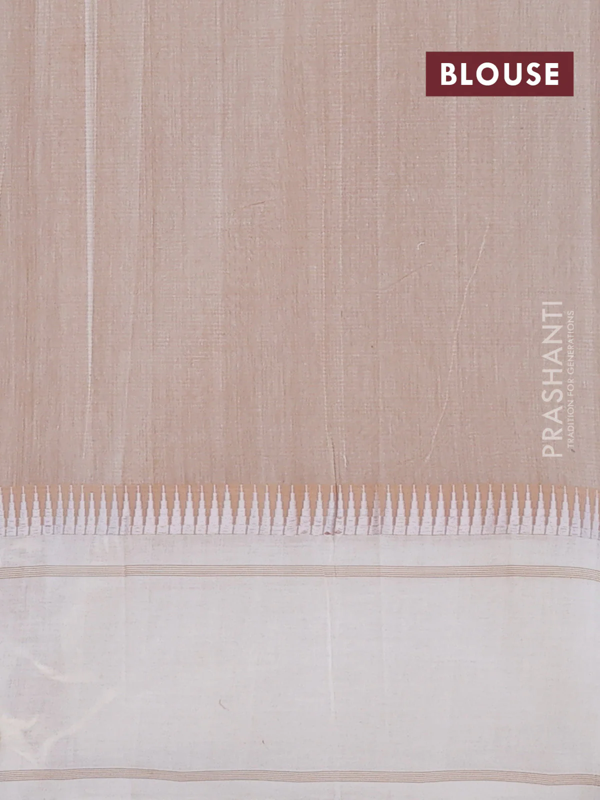 Mangalgiri cotton saree sandal and beige with allover stripe pattern and temple design long rettapet border - Image 4
